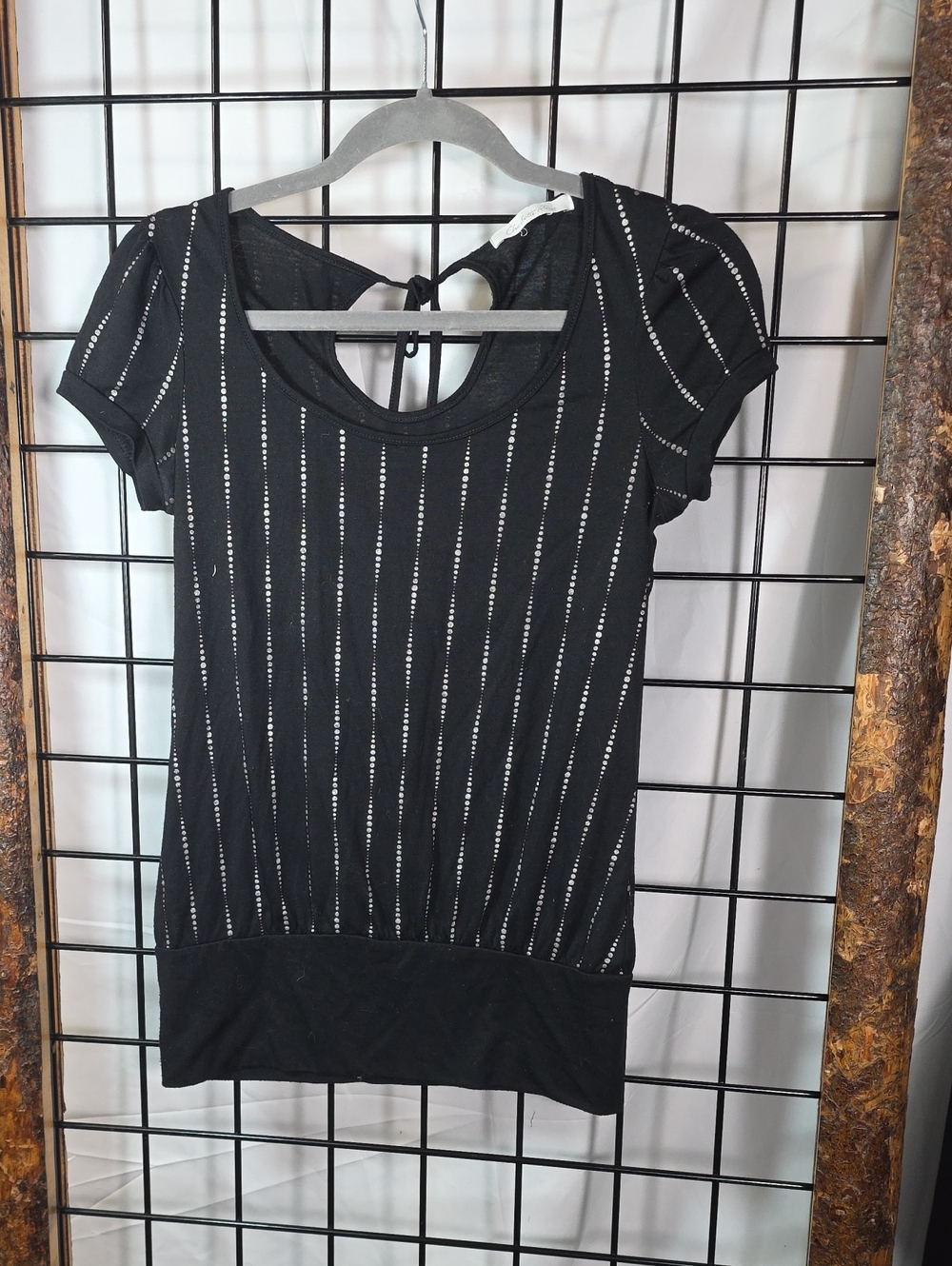 Charlotte Russe Black Short Sleeve Scoop Neck Top with Studded Vertical Stripes
